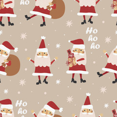 Vector Christmas seamless pattern with funny Santas. Perfect for Christmas paper, fabric and gift designs