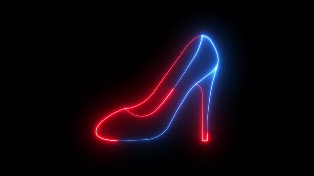 Glowing neon Woman shoe with high heel icon animation on black background. high heel shoe icon fashion themed high definition motion video.