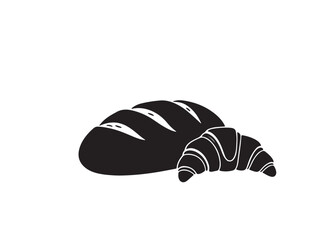 Bread and Croissant Silhouette, Black and White Bakery Illustration