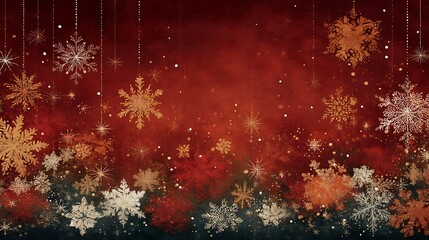 Red and Gold Snowflakes Border with Textured photo Background and Bokeh Lights winter christmas