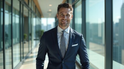 Fototapeta premium Corporate Gentleman Walking in Modern Office