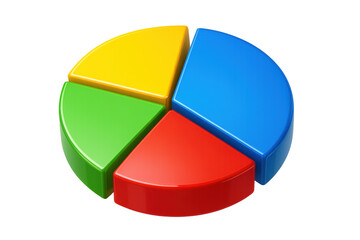Business data analysis pie chart showing market shares and statistics as an infographic for financial reporting on transparent background