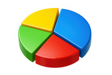 Business data analysis pie chart showing market shares and statistics as an infographic for financial reporting on transparent background