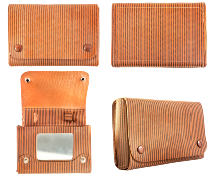 Isolated photo of brown rubber pouch organizer for electric shaver on white background.