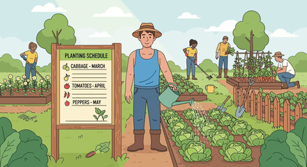 Community gardening initiative illustrating a collaborative planting schedule