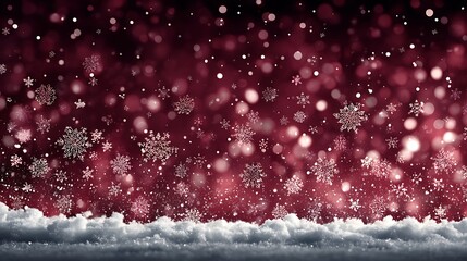 Festive Red Bokeh Snowflakes and Snowdrift photo Background for Holidays Keywords: snow, snowflake, winter, christmas, holiday