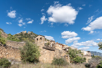 Orcau village and castle,  Orcau, Pallars Jussà, Lleida, Catalonia, Spain