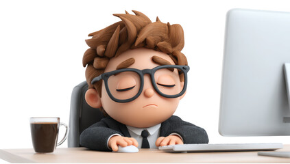 Plasticine young man with office desk transparent sample mockup isolated png with no background.