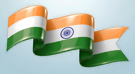 Indian flag waving gracefully against a soft blue sky, symbolizing national pride and unity on a bright, clear day, evoking a sense of patriotism and hope.