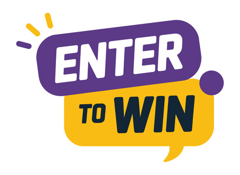 A bright purple and yellow graphic design with the text "ENTER TO WIN" displayed prominently, encouraging participation.