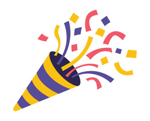 A festive party popper explodes with colorful confetti and streamers, celebrating a joyous occasion with vibrant motion.