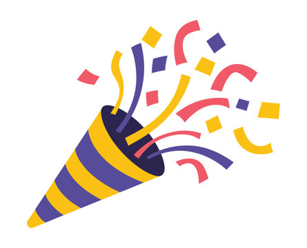 A festive party popper explodes with colorful confetti and streamers, celebrating a joyous occasion with vibrant motion.