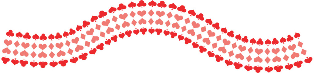 Curving stream of red and pink hearts on a clean white backdrop