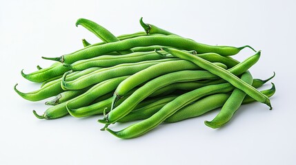 Fototapeta premium Pile of Fresh Green String Beans on White Background