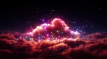 Colorful glowing cloud formation with stars in a cosmic night sky