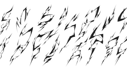 Black lightning silhouettes, ground cracks