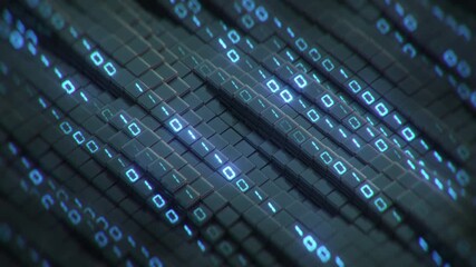 Futuristic technology abstraction with blue binary code. 3D render seamless loop animation