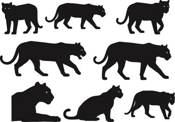 Collection of black panther silhouettes in various poses