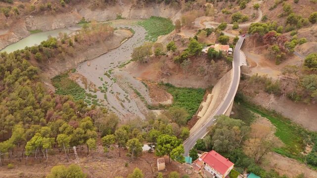 Ambient Drone Exploration at the El Limonero reservoir in Spain. The El Limonero reservoir is located in the municipality of Malaga and is fed by the Guadalmedina River. Presa de El Limonero.