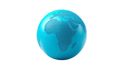 Fototapeta premium Blue globe with dotted world map, Africa and Europe visible, modern minimal style, isolated on white, symbolizing global connection, technology, and international communication