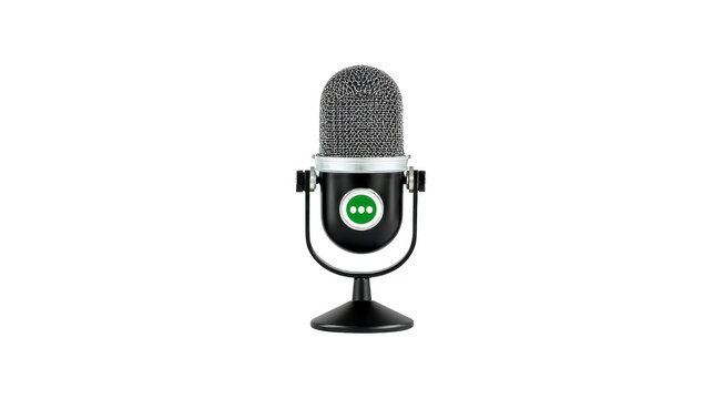 Vintage microphone with metallic mesh head and black stand isolated transparency background classic audio equipment for recording broadcasting podcasting or music retro style professional creative