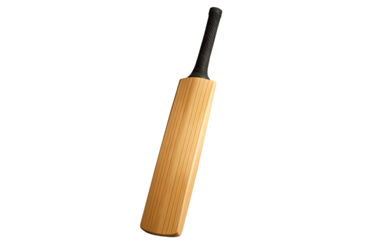 Wooden cricket bat with black rubber grip for playing the popular sport isolated on transparent background - Powered by Adobe