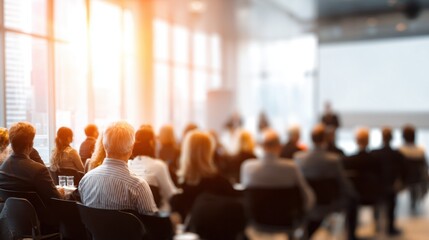 Obraz premium Engaged audience at a business conference in a modern venue during daytime