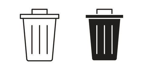 Bin icon flat vector illustration. Black Thin Line Icon Emblem Concept