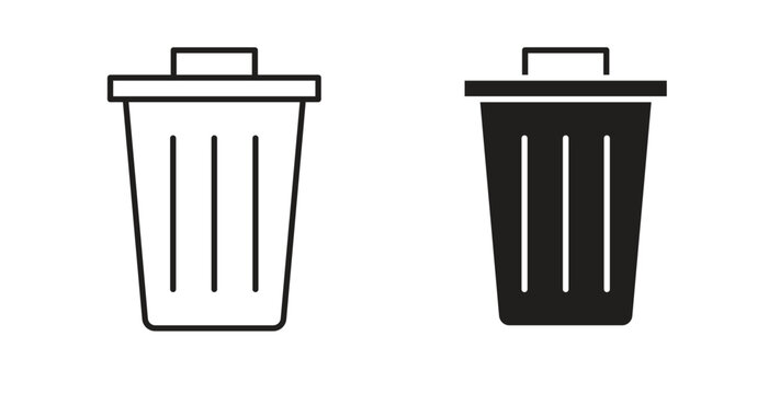 Bin icon flat vector illustration. Black Thin Line Icon Emblem Concept