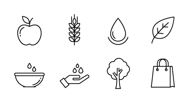 Minimalistic organic line icons for healthy living and sustainability concepts