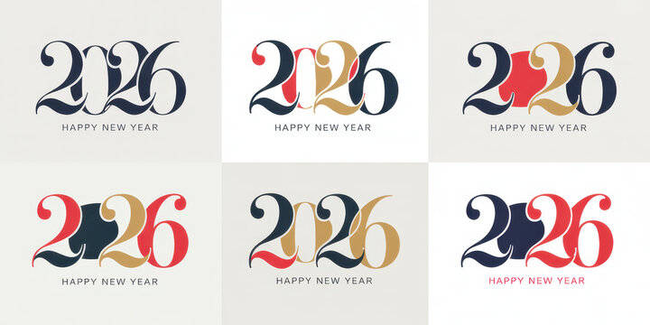 Collection of 2026 Happy New Year vector designs elegant and modern typography for holiday greetings isolated on white background