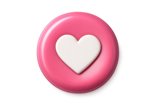 Pink social media like button with white heart symbol, glossy 3d rendering for digital apps and online content