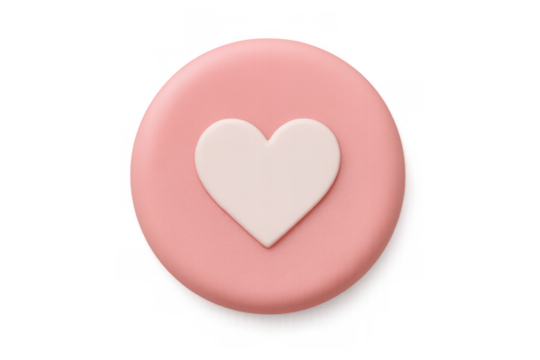 Pink social media like button with white heart icon, representing love, approval, and positive feedback in 3d rendering