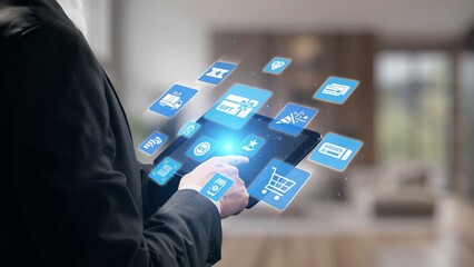 Digital gift card icons show e-commerce, payment, and digital gift card redemption. Digital gift...