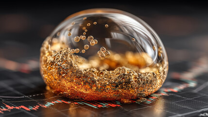 Golden bubble hovers above detailed stock chart during trading session