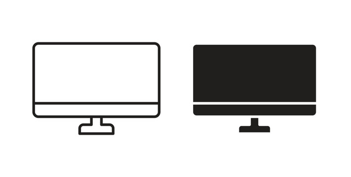 Computer screen icon flat vector illustration. Black Thin Line Icon Emblem Concept