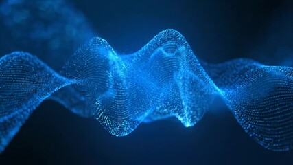 Abstract blue wave particle design flowing across a dark background, data visualization concept