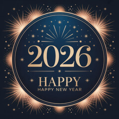 Elegant 2026 Happy New Year design featuring gold numbers and sparkling light effects perfect for festive greetings and holiday promotions