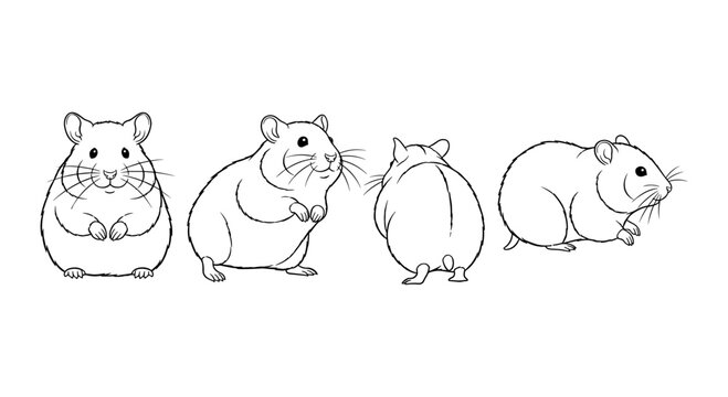 Hamster line art set: cute rodent sketches from all angles