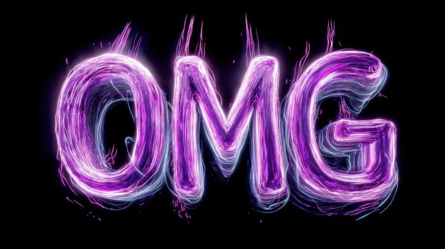 Vibrant Neon Text Representation of OMG Expression in Dark Background