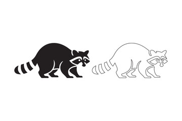 Black silhouette and outline of a raccoon side by side