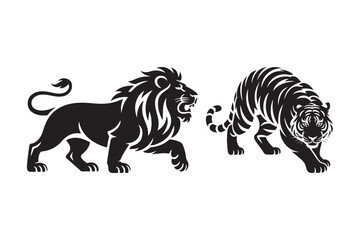 Silhouette of a lion and tiger facing each other