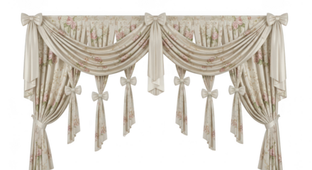 Elegant floral curtain with swag and bows isolated on transparent background, adding a touch of sophistication and charm to any window treatment design