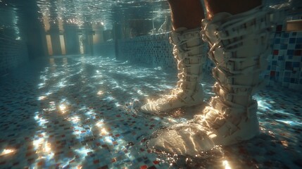 Hydrotherapy pool session cropped leg underwater rehabilitation theme soft lighting