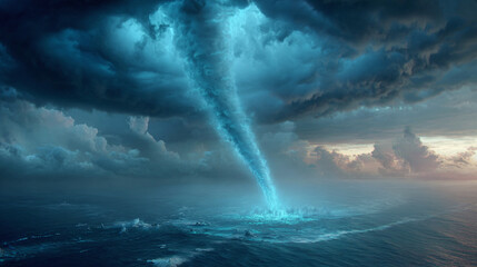 tornado over ocean top view