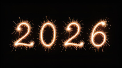 Sparkling 2026 new year design bright light painting effect on black background festive celebration concept