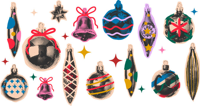Christmas Ornaments Halftone Pop Art Elements Collection