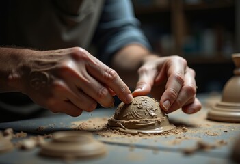 Dynamic Sculptor Shaping Clay into Intricate Masterpiece Authentic Form Craftsmanship