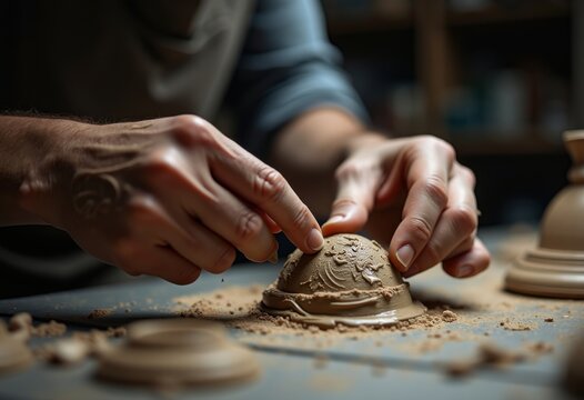 Dynamic Sculptor Shaping Clay into Intricate Masterpiece Authentic Form Craftsmanship