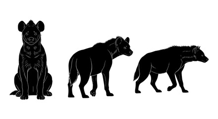 Naklejka premium Hyena silhouette trio in different poses on white background